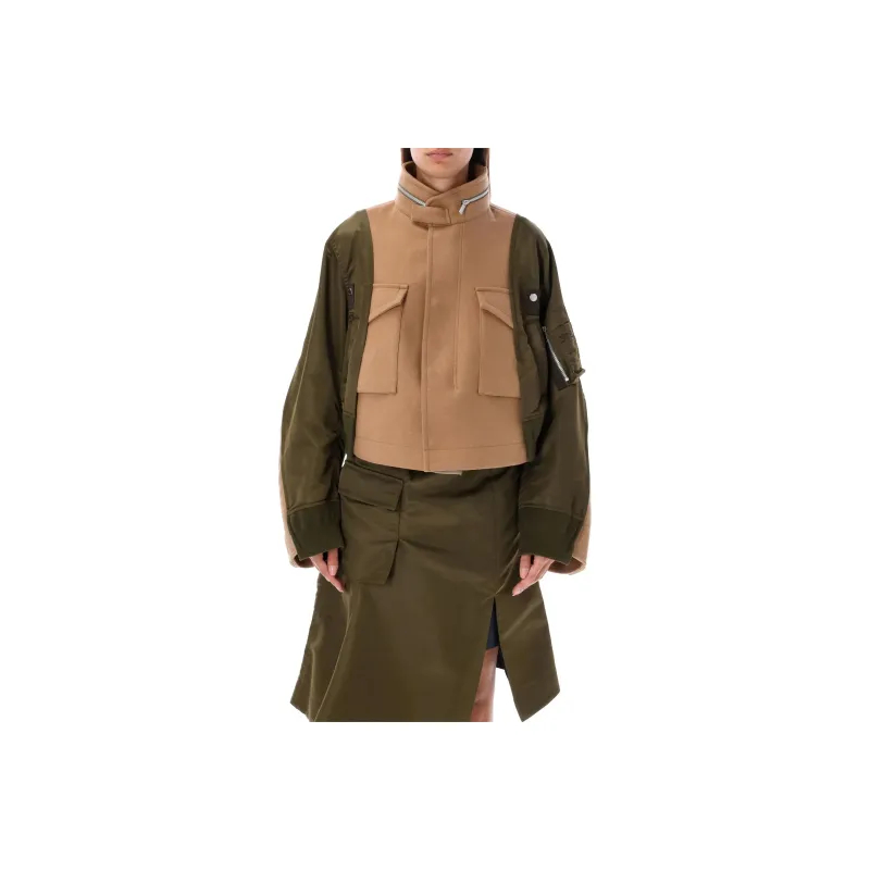 Sacai Wool Melton X Nylon Twill Jacket 'Beige/Olive'-0