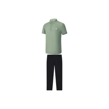 FILA Casual Sportswear Men Clothing Sets Wave Gray Green Top+Legend Blue Pants