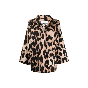 GANNI Linen Canvas Jacket 'Leopard'