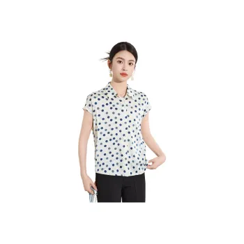 Yi Mengyuan Silk Shirt Women's Beige Base With Blue Dots