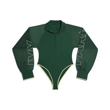Adidas Ivy Park Mesh Sleeve Bodysuit Dark Green/Hi Res Yellow