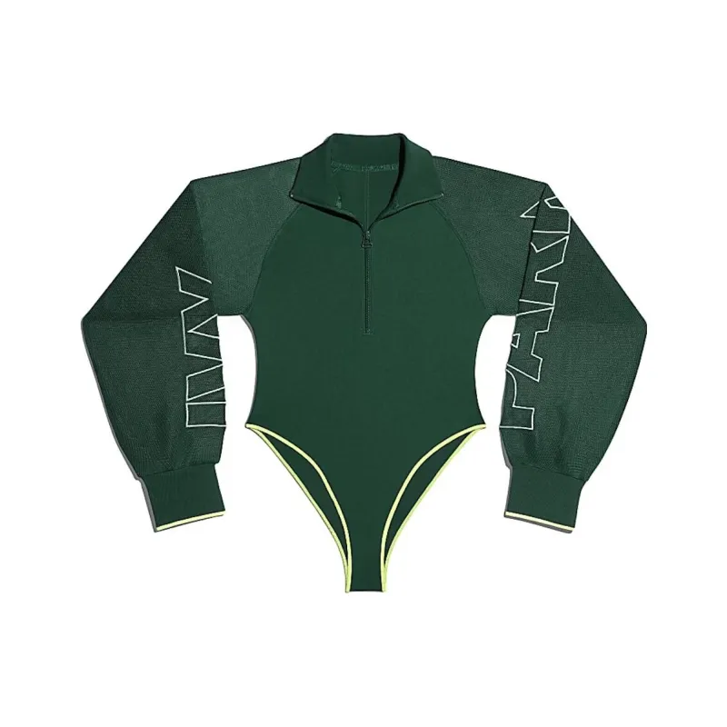 Adidas Ivy Park Mesh Sleeve Bodysuit Dark Green/Hi Res Yellow-0
