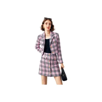 Famanxuan Jacket Women's Black Pink Plaid