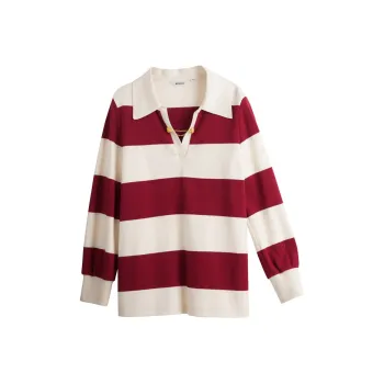 Olrain Polo Shirts Women's Red And White Stripes