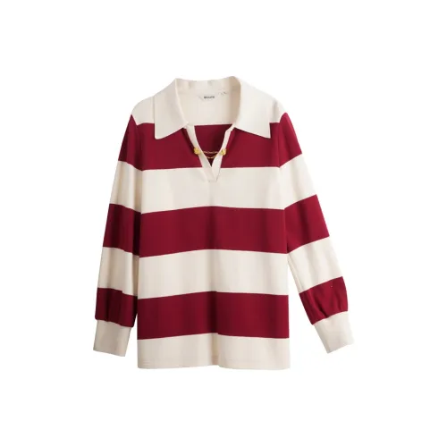 Olrain Polo Shirts Women's Red And White Stripes