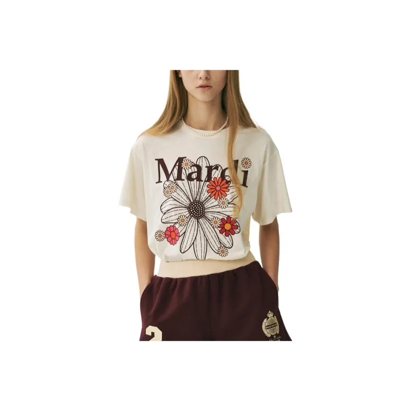 MARDI MERCREDI T Shirt Women's Burgundy Red Korean Style-0