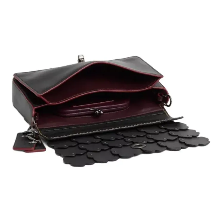 COACH Dinky Glove Tanned Leather Shoulder Bag Medium Size Unisex Black & Burgundy-2