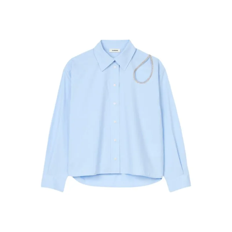 Sandro Rhinestone trim Cotton Shirt-0