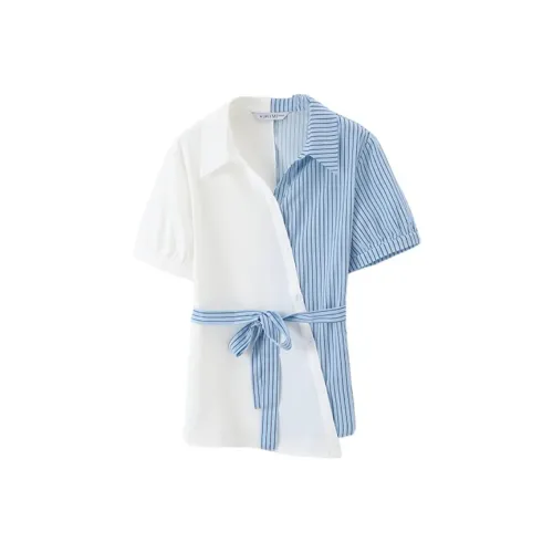 IHIMI Shirt Women's White & Blue Stripes Pattern