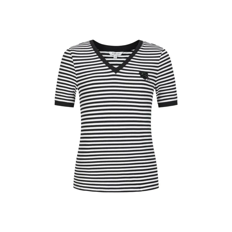 JZ. ANNAKRO T Shirt Women's Black White Stripes-0