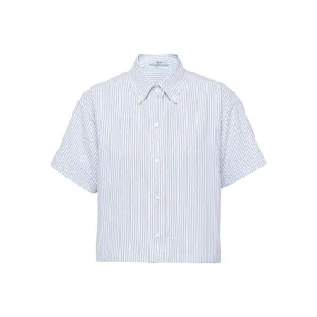PRADA Short Sleeved Oxford Shirt 'White/Bright Blue'