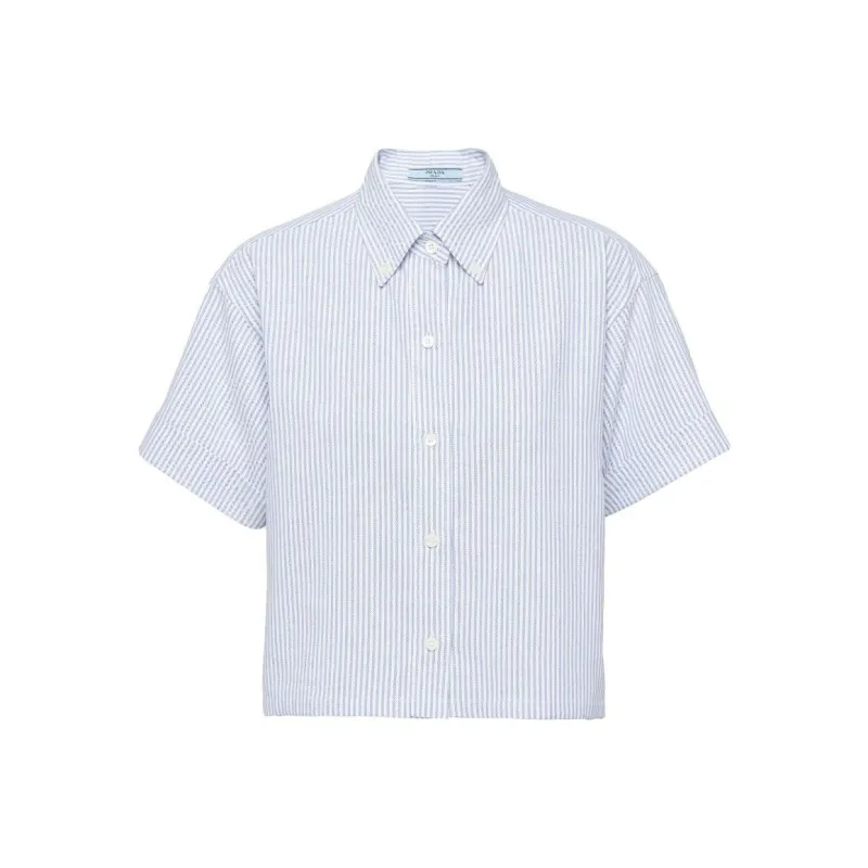 PRADA Short Sleeved Oxford Shirt 'White/Bright Blue'-0