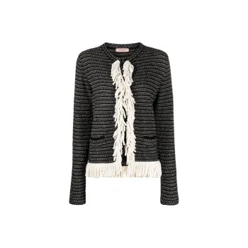 TWINSET Glittered Frayed-trim Fitted Jacket