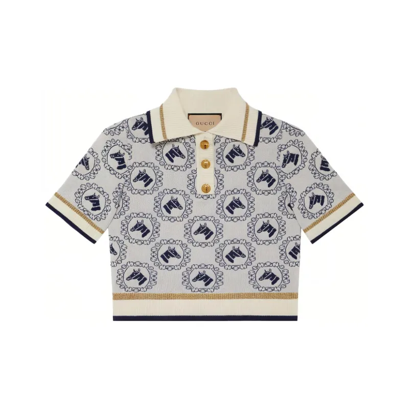 GUCCI Equestrian jacquard Polo Top-0