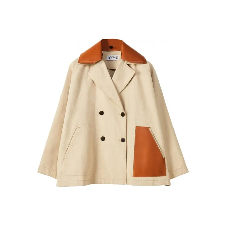 LOEWE Trapeze Peacoat Leather Collar 'Desert'-0
