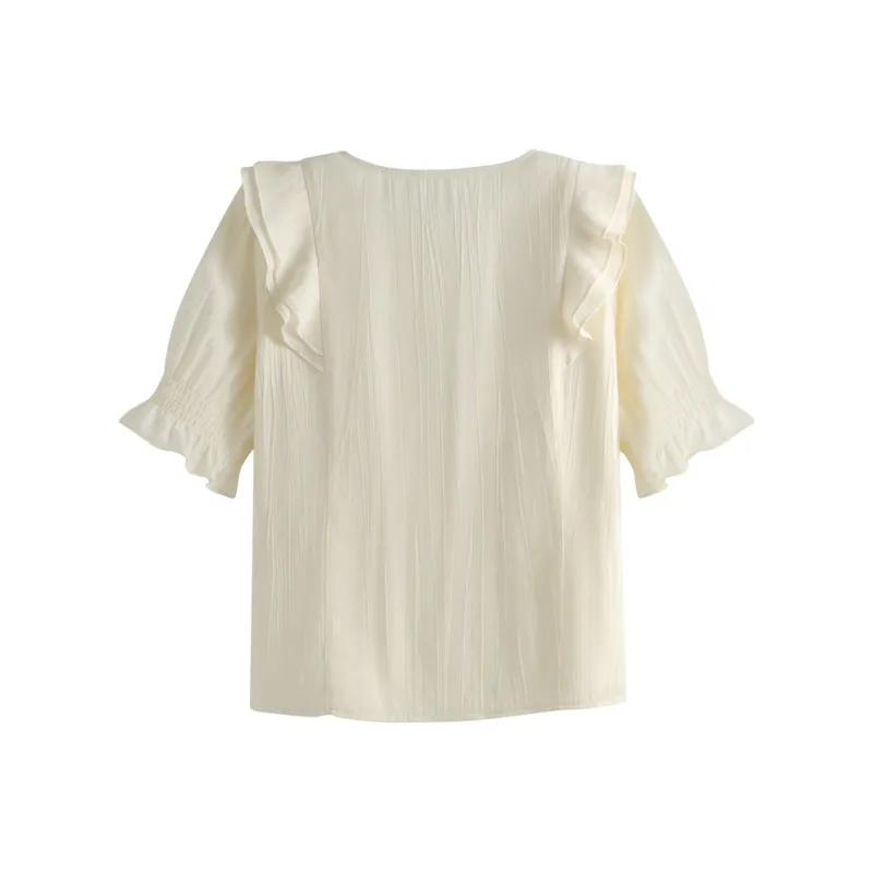 She Enjoys Chiffon Shirt Women's Milk White-1