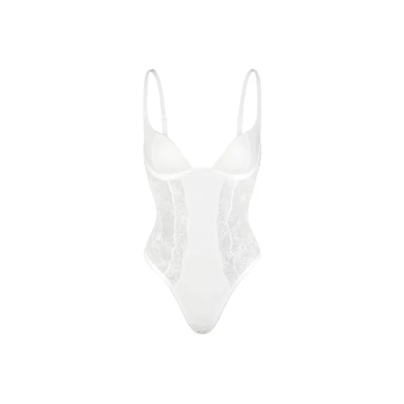 SKIMS ULTRA FINE LACE LINED PLUNGE BODYSUIT Jumpsuit Women's MARBLE/Marble-0