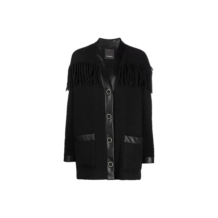 PINKO Fringed V-Neck Cardi Coat-0