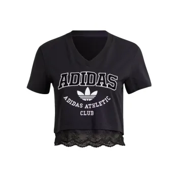 adidas originals Cropped Lace Trim Tee Black