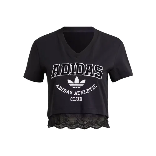 adidas originals Cropped Lace Trim Tee Black