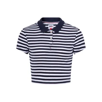 Tommy Hilfiger Polo Shirts Women's Dark Blue White Stripes C87