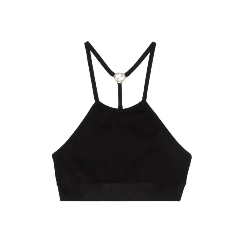 GUCCI Nylon Jersey Crop Top Black-0