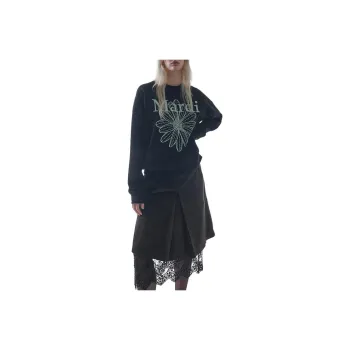MARDI MERCREDI FW24 SWEATSHIRT FLOWERMARDI NEEDLEWORK BLACK MINT Sweatshirt Korean Style Women's Black Mint