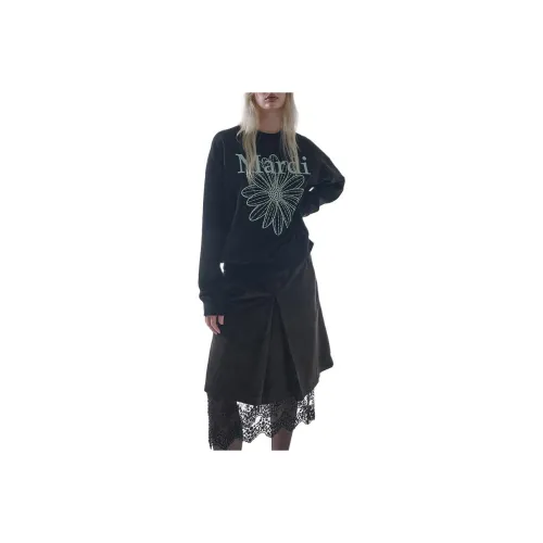 MARDI MERCREDI FW24 SWEATSHIRT FLOWERMARDI NEEDLEWORK BLACK MINT Sweatshirt Korean Style Women's Black Mint
