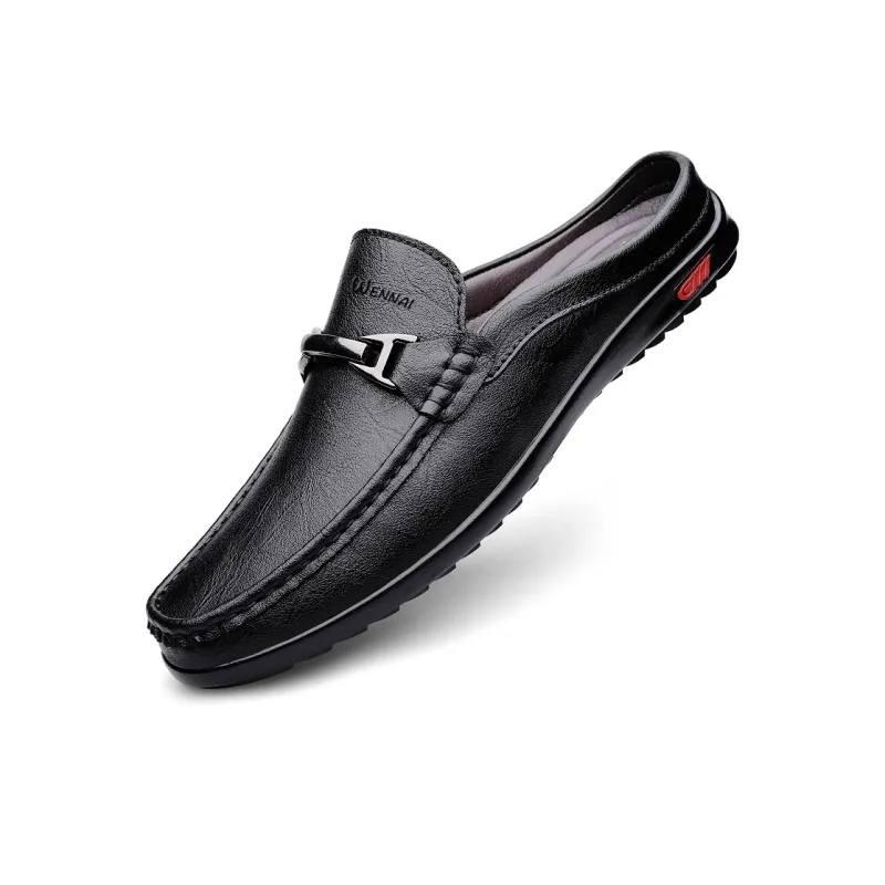 Wen Nai Rubber Sole Quiet Slip Resistant Closed Toe Slippers Men's Black-2