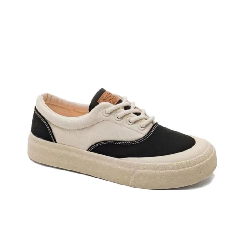 Dafu Leaps Forward Breathable Lightweight Low Top Canvas Shoes Women's Beige Black-3