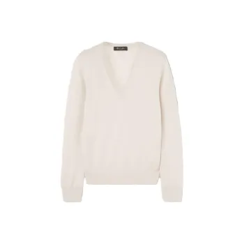 Loro Piana New Piuma V Neck Cashmere Sweater Women's Ecru