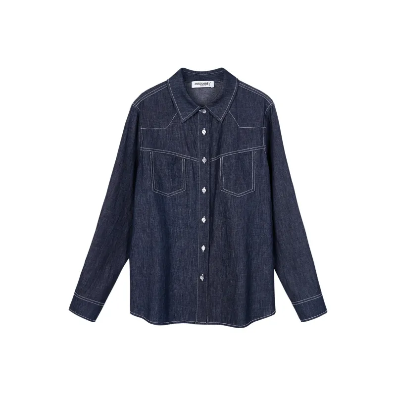 MISSSHINE Shirt Women's Dark Denim Blue-0