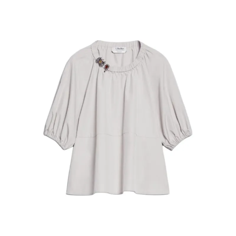 'S MAX MARA Tatiana Collection Cotton Poplin Blouse Shirt Women's Beige-0