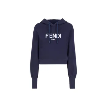 FENDI Logo Embroidered Drawstring Cropped Hoodie