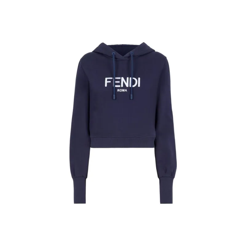FENDI Logo Embroidered Drawstring Cropped Hoodie-0