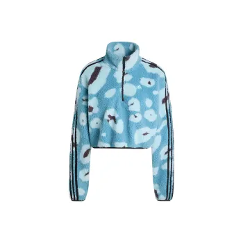 Adidas Free Shipping With AdiClub Essentials 3 Stripes Animal Print High Pile Cropped 1/4 Zip Top