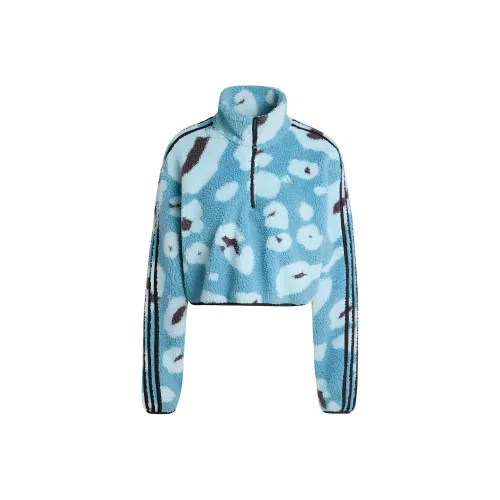 Adidas Free Shipping With AdiClub Essentials 3 Stripes Animal Print High Pile Cropped 1/4 Zip Top