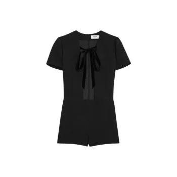 CELINE Wrinkled Double Layered Wool Short Jumpsuit Bodysuits Women's Black