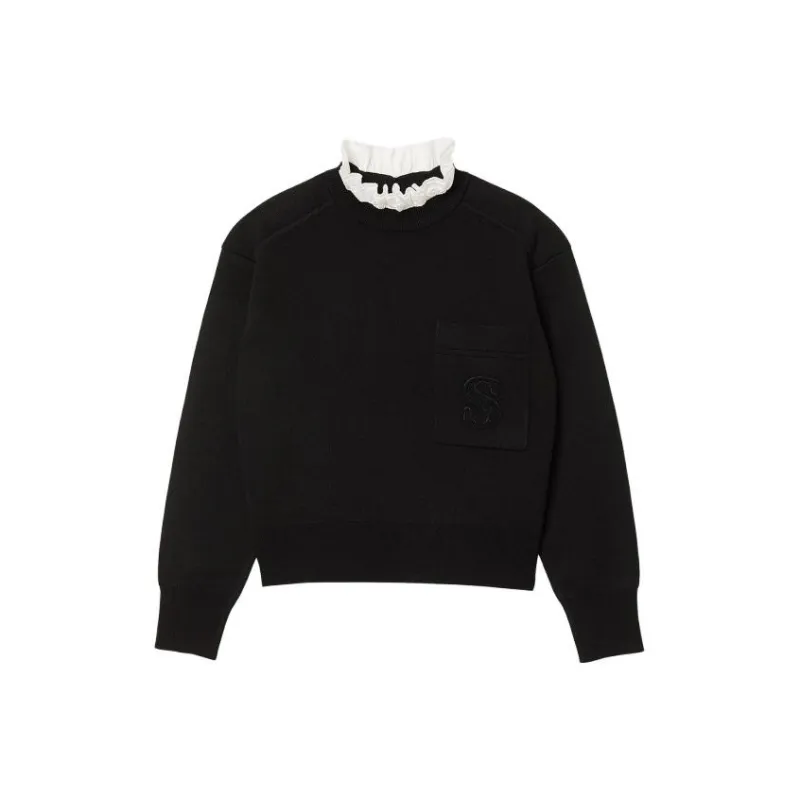 Sandro Ruffled collar Long sleeve Knitted Top-0