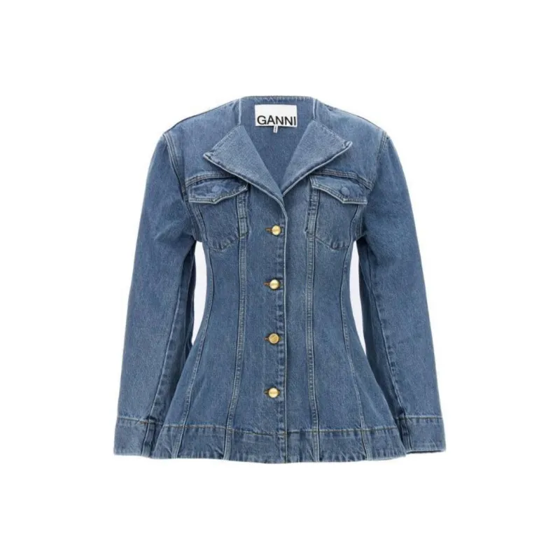 GANNI Tailored Button Up Denim Blazer-0