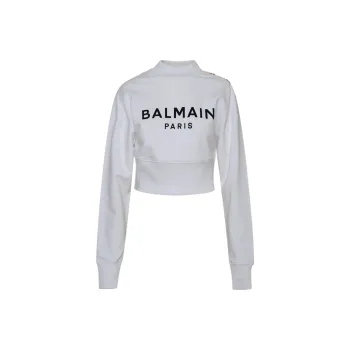 BALMAIN Cropped Sweatshirt 'White/Black'