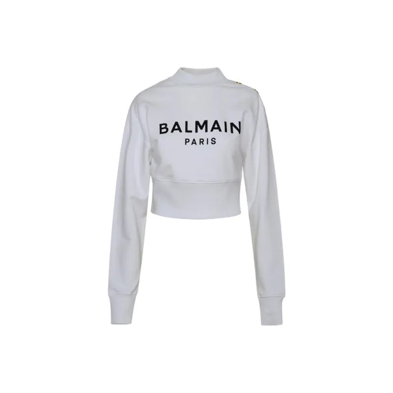 BALMAIN Cropped Sweatshirt 'White/Black'-0