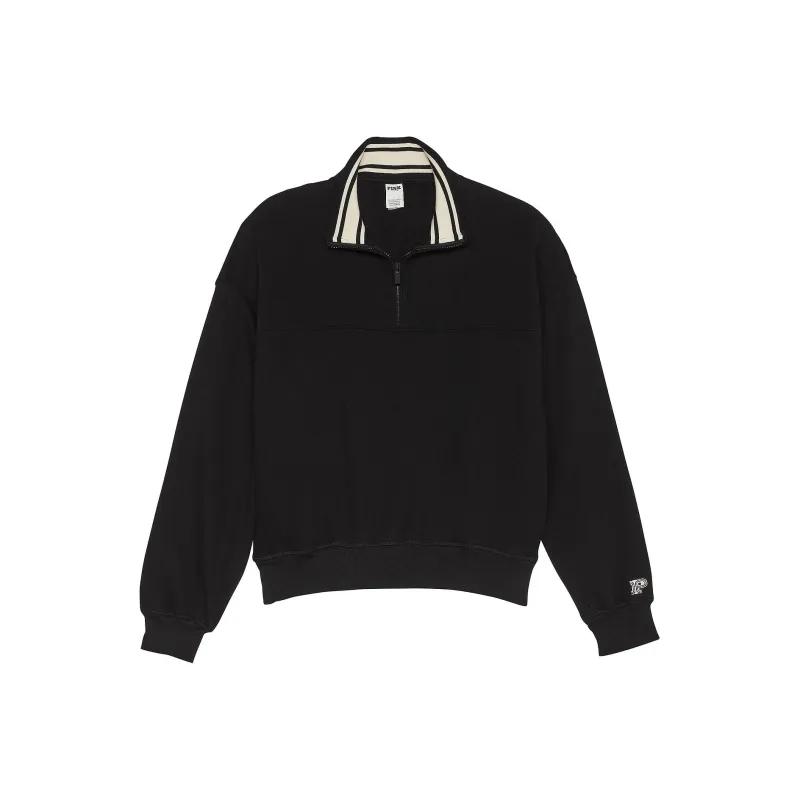 Victoria's Secret PINK Ivy Fleece Half Zip Sweatshirt/Pure Black Sweatshirt Women's Pure Black-0