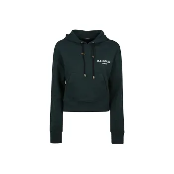 BALMAIN Flocked-logo Cropped Hoodie
