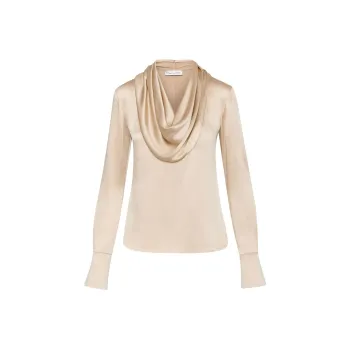 Oscar De La Renta Cowl Neck Satin Blouse
