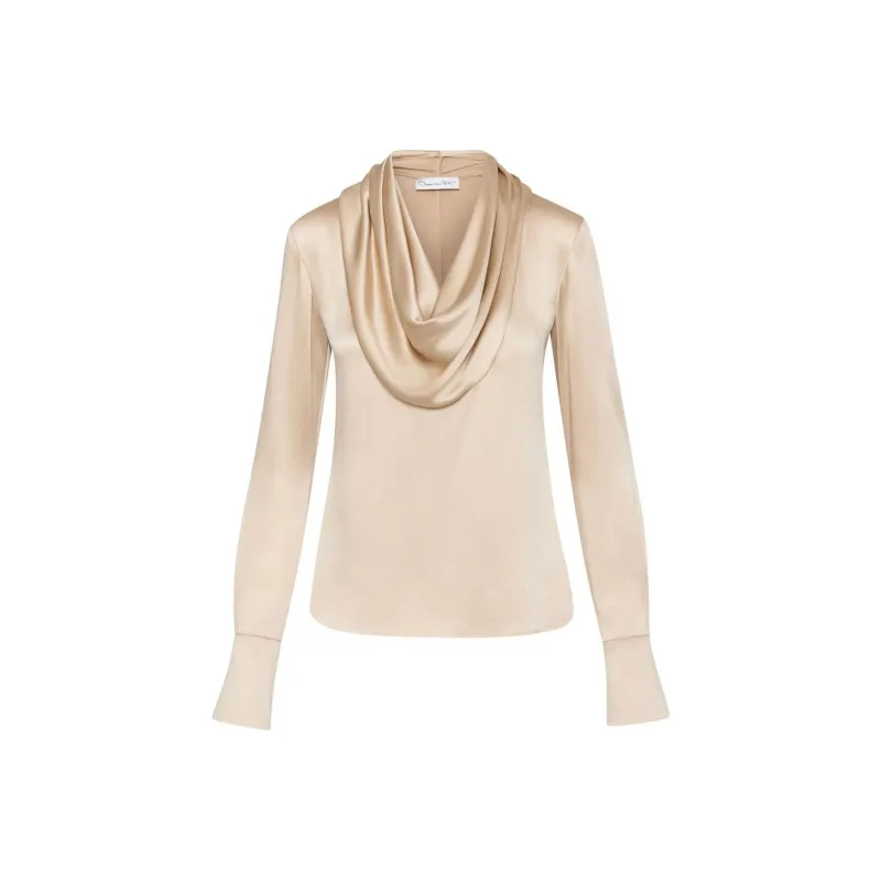 Oscar De La Renta Cowl Neck Satin Blouse-0