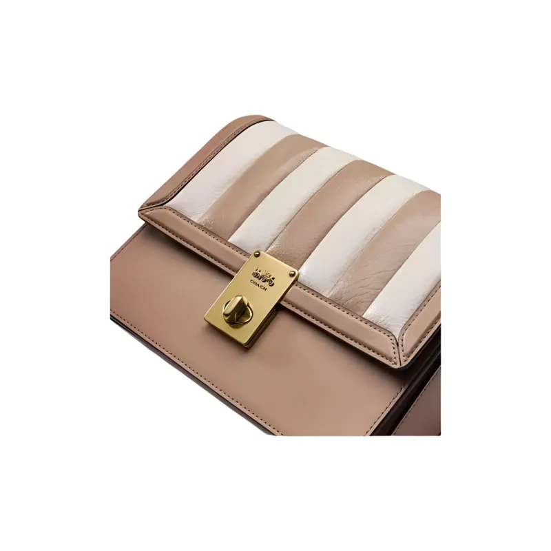 COACH Hutton Leather Small Square Bag Crossbody Bag Shoulder Bag Small Size Women's Brown/White-3