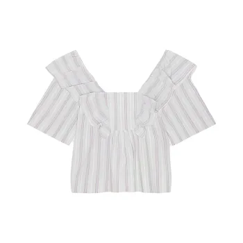GANNI Ruffle Detailed Square Neck Blouse