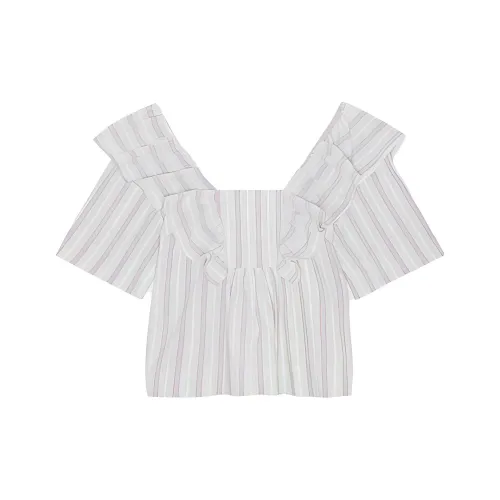 GANNI Ruffle Detailed Square Neck Blouse