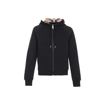 Burberry Zip Up Hoodie With Check Hood Black Archive Beige